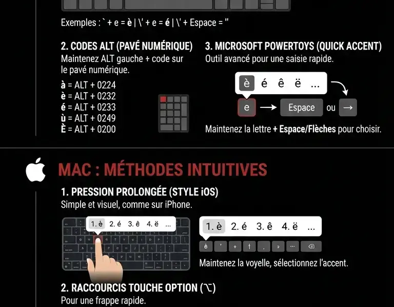 Infografica: Guide : Accents sur Clavier Anglais sous Windows et Mac