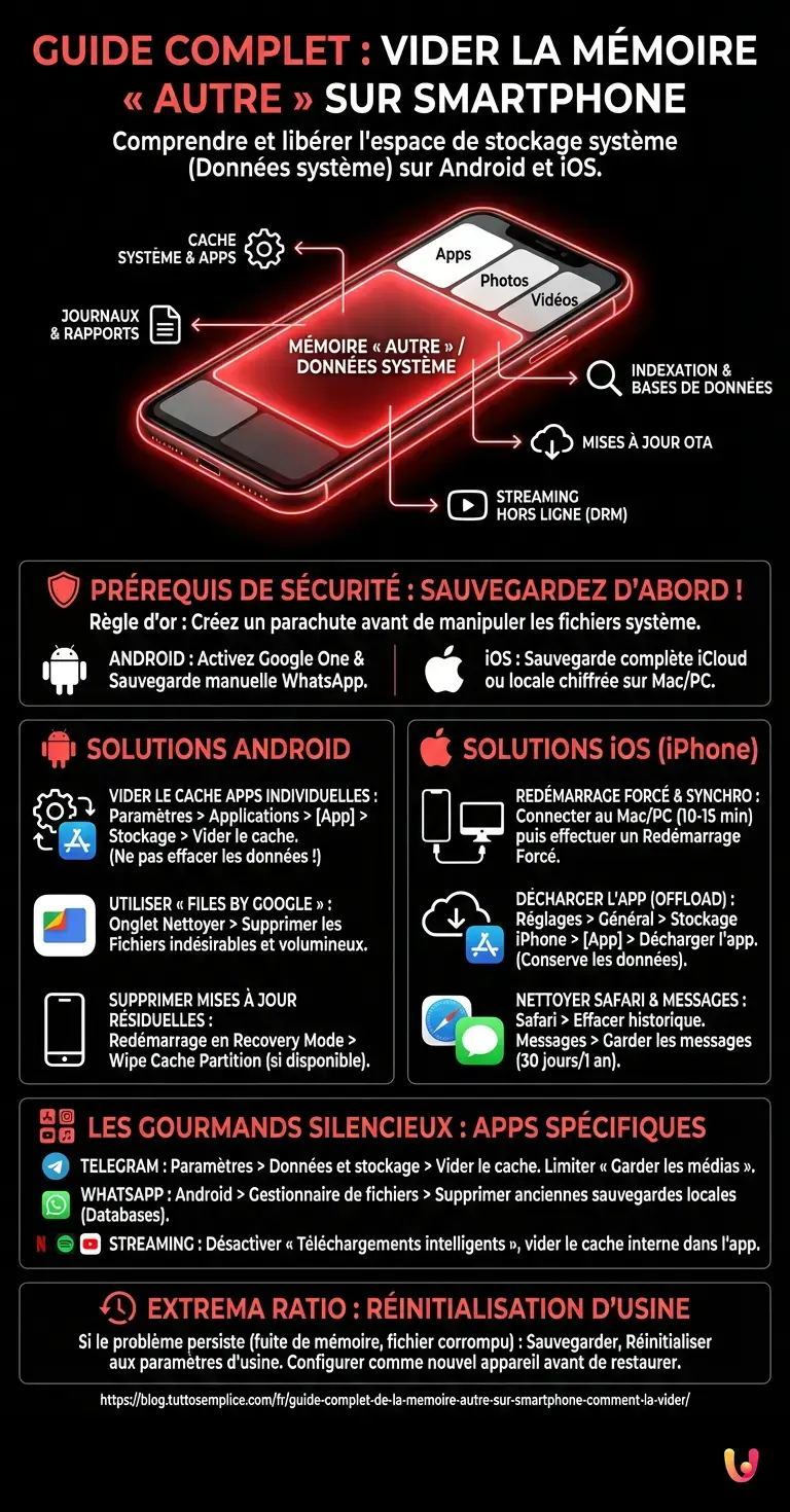 Guide Complet de la M&eacute;moire Autre sur Smartphone : Comment la Vider - Infographie r&eacute;sumant