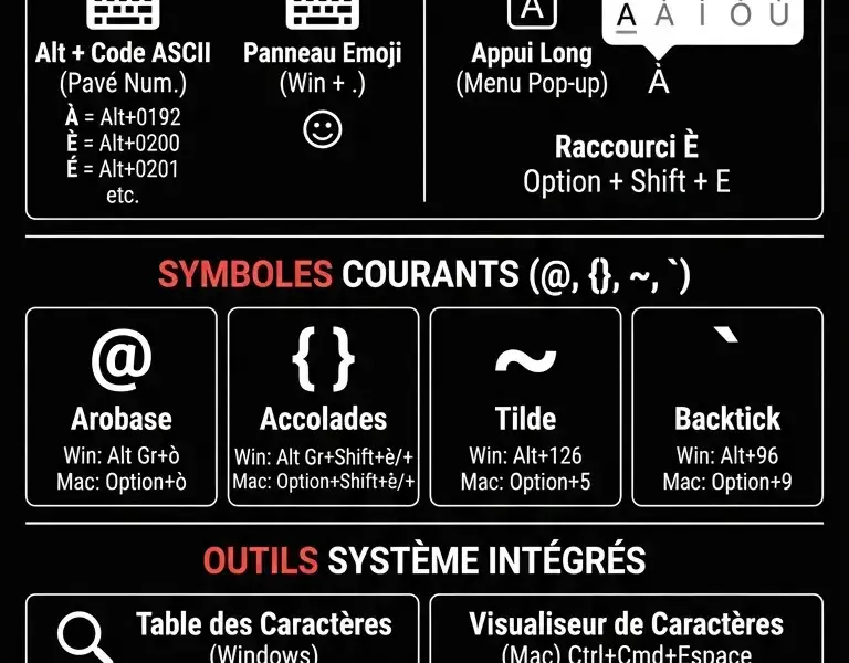 Infografica: Guide Complet des Caract&egrave;res Sp&eacute;ciaux du Clavier et des Symboles