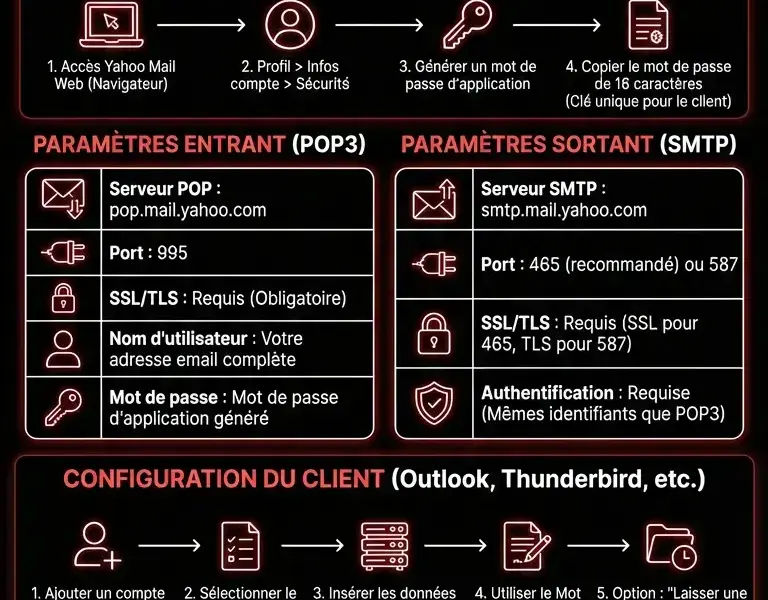 Infografica: Guide Compl&egrave;te des Param&egrave;tres POP3 Yahoo Mail (2025)