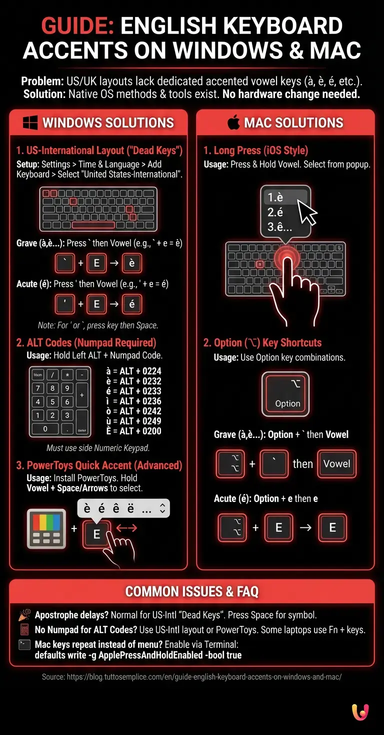 Guide: English Keyboard Accents on Windows and Mac - Summary Infographic