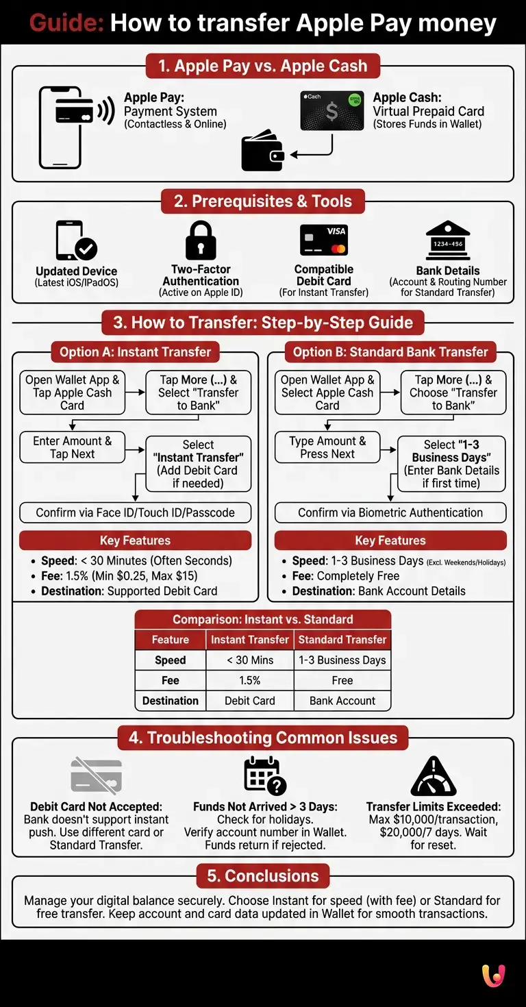 Guide: How to transfer Apple Pay money - Summary Infographic