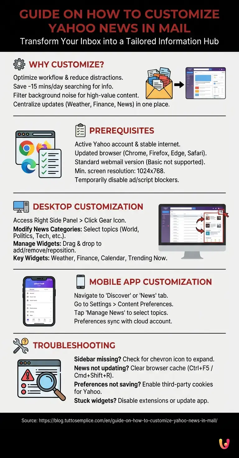 Guide on How to Customize Yahoo News in Mail - Summary Infographic
