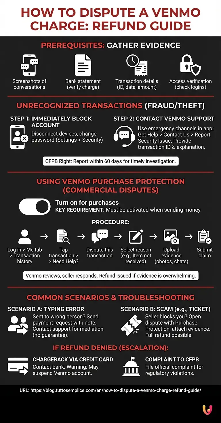 How to Dispute a Venmo Charge: Refund Guide - Summary Infographic