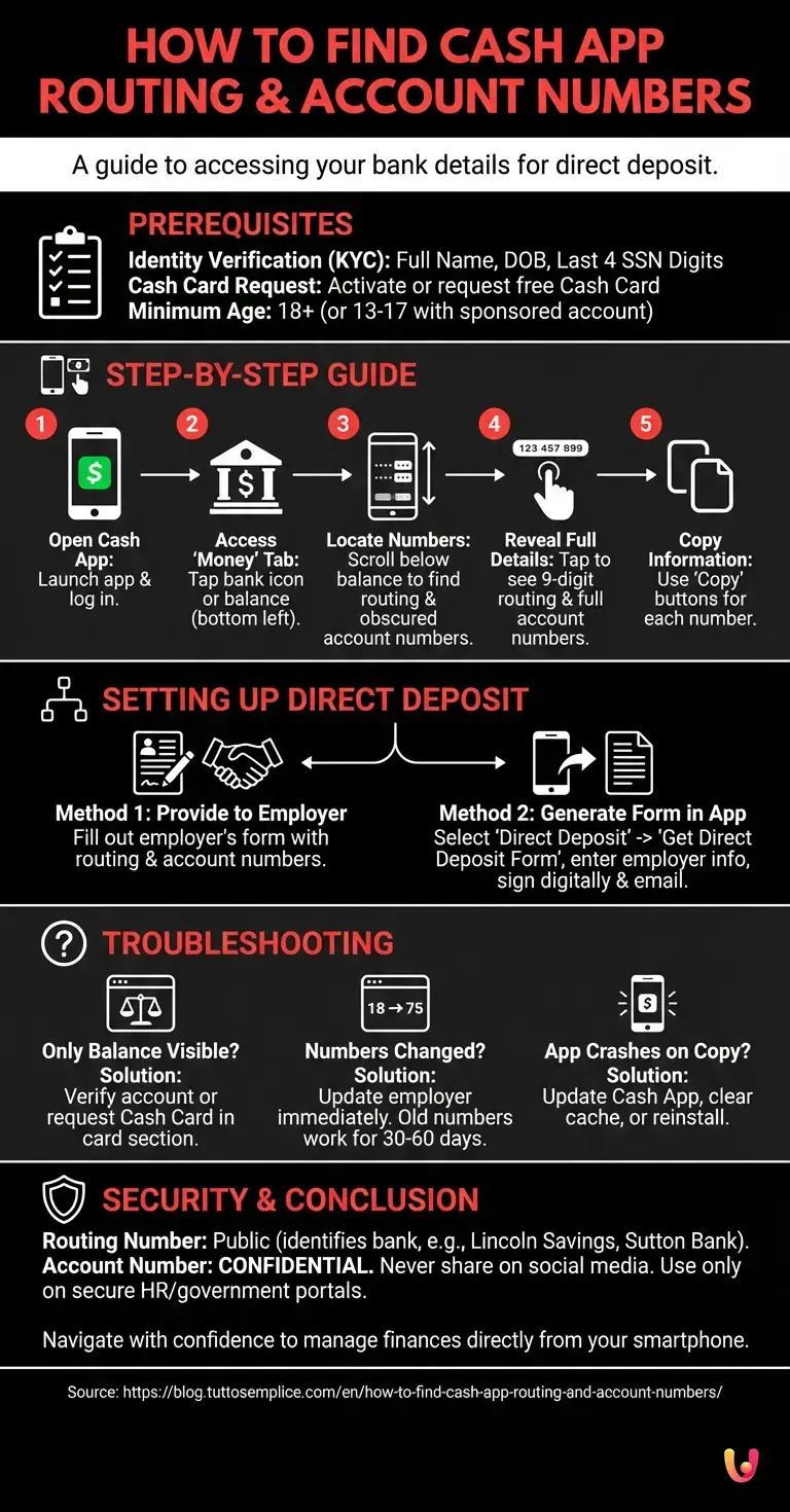 How to Find Cash App Routing and Account Numbers - Summary Infographic