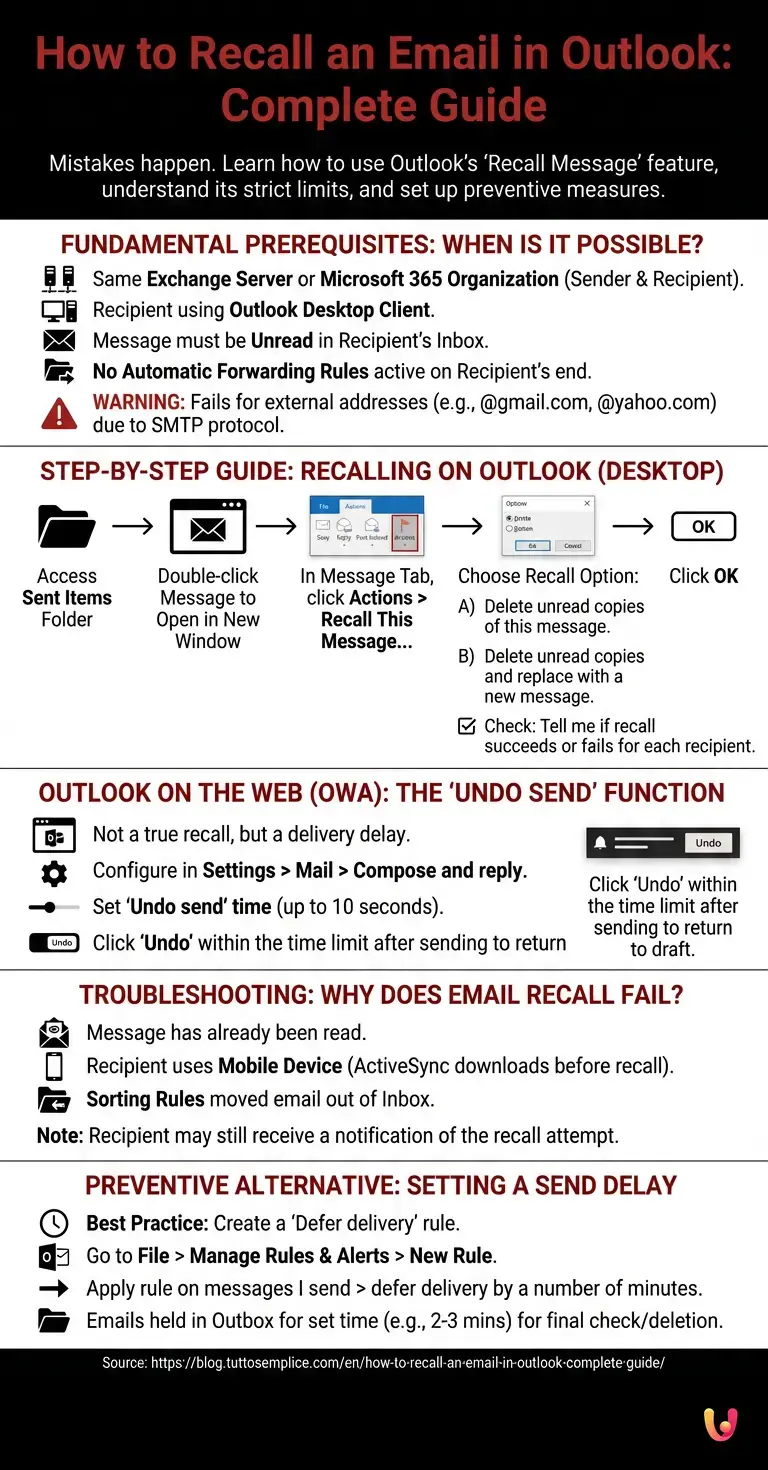 How to Recall an Email in Outlook: Complete Guide - Summary Infographic