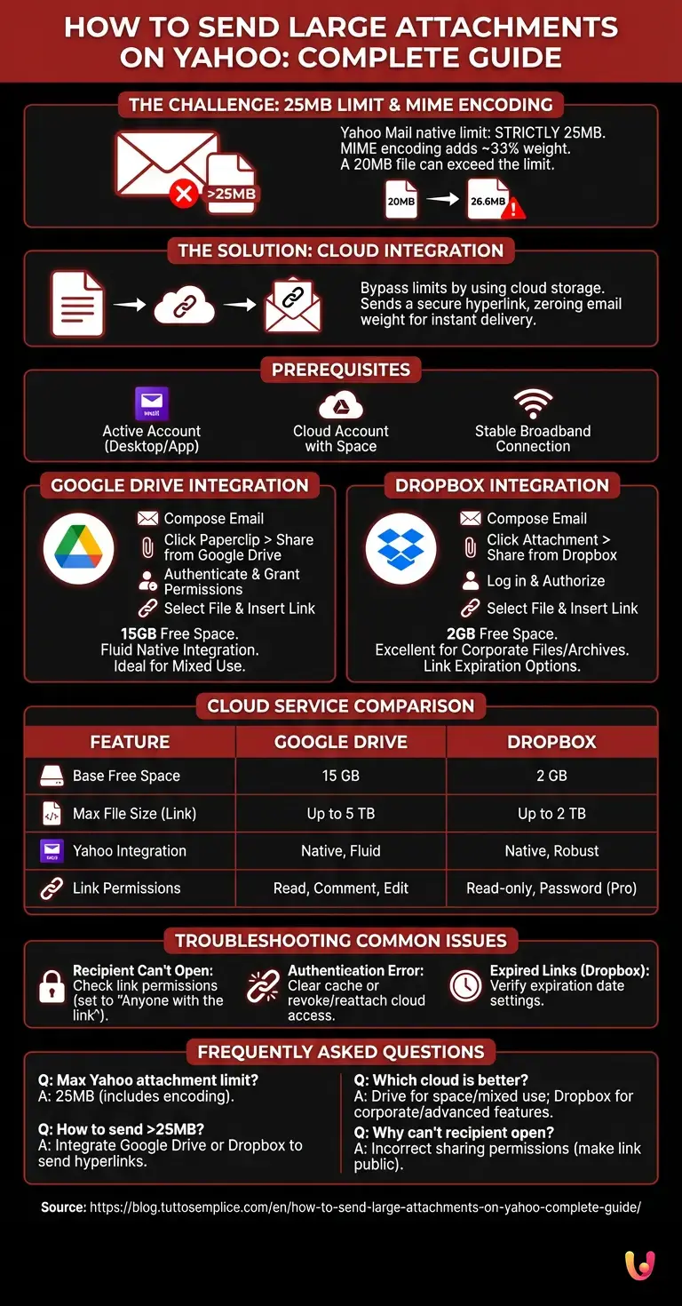 How to Send Large Attachments on Yahoo: Complete Guide - Summary Infographic