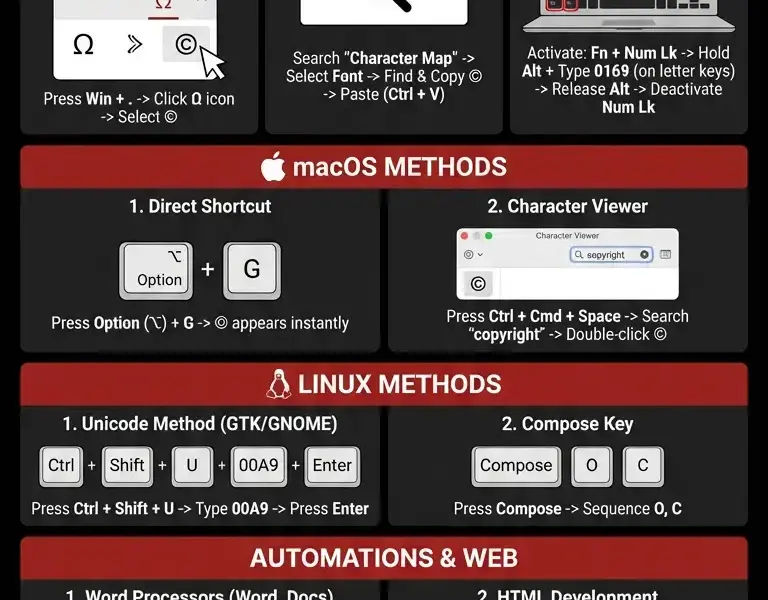 Infografica: How to Type the Copyright Symbol Without a Numeric Keypad