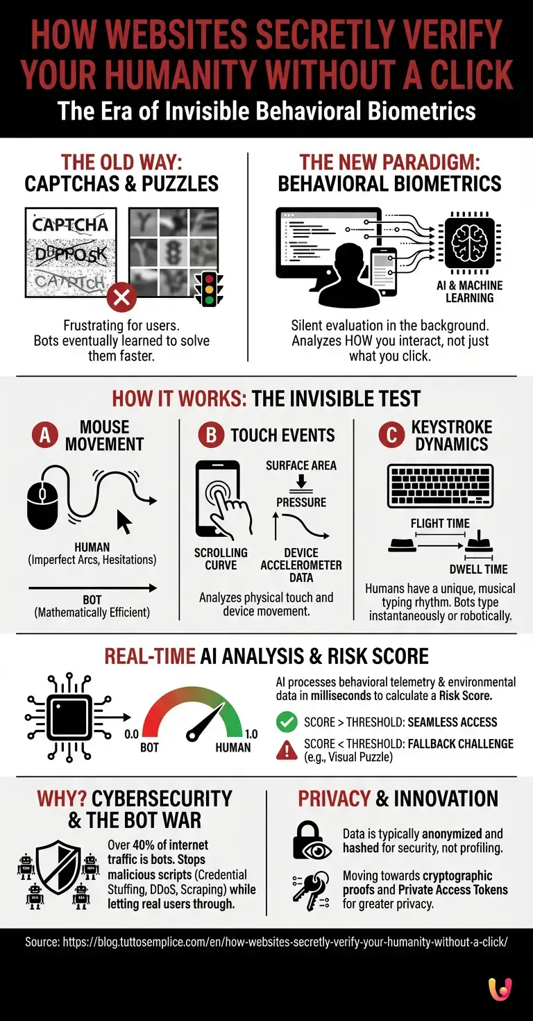 How websites secretly verify your humanity without a click - Summary Infographic
