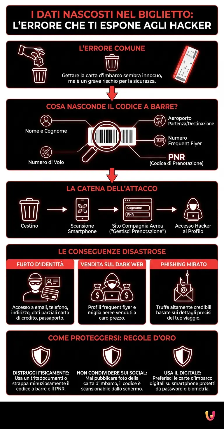 I dati nascosti nel biglietto: l'errore che ti espone agli hacker - Infografica riassuntiva
