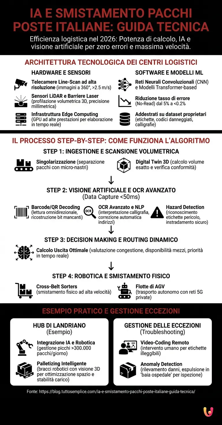 IA e smistamento pacchi poste italiane: Guida Tecnica - Infografica riassuntiva
