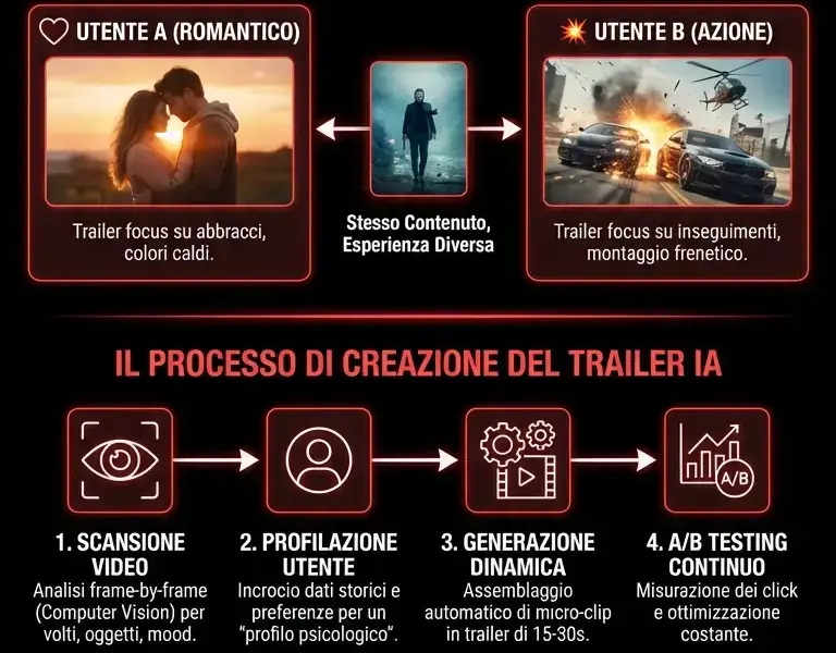 Infografica: IA e Streaming: Come l'Algoritmo Sceglie i Tuoi Trailer