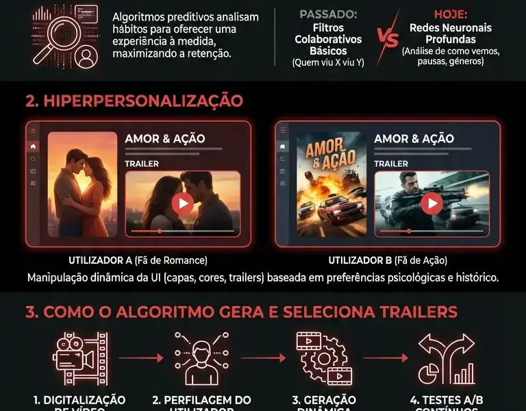 Infografica: IA e Streaming: Como o Algoritmo Escolhe os Seus Trailers