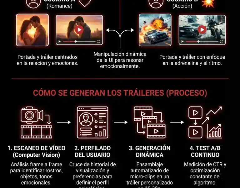 Infografica: IA y Streaming: C&oacute;mo el Algoritmo Elige tus Tr&aacute;ileres