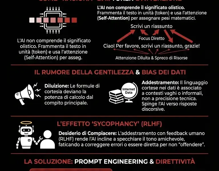 Infografica: Il paradosso dell'AI: perch&eacute; la cortesia peggiora le risposte