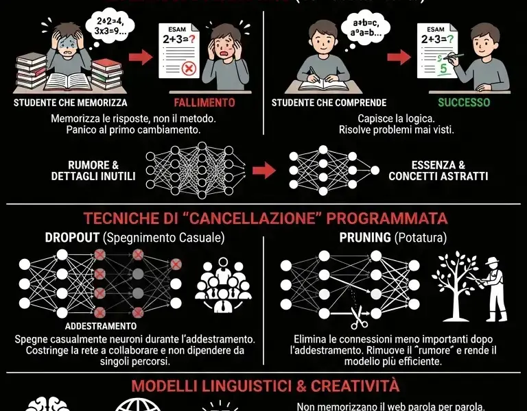 Infografica: Il paradosso dell'IA: la memoria perfetta distrugge l'intelligenza