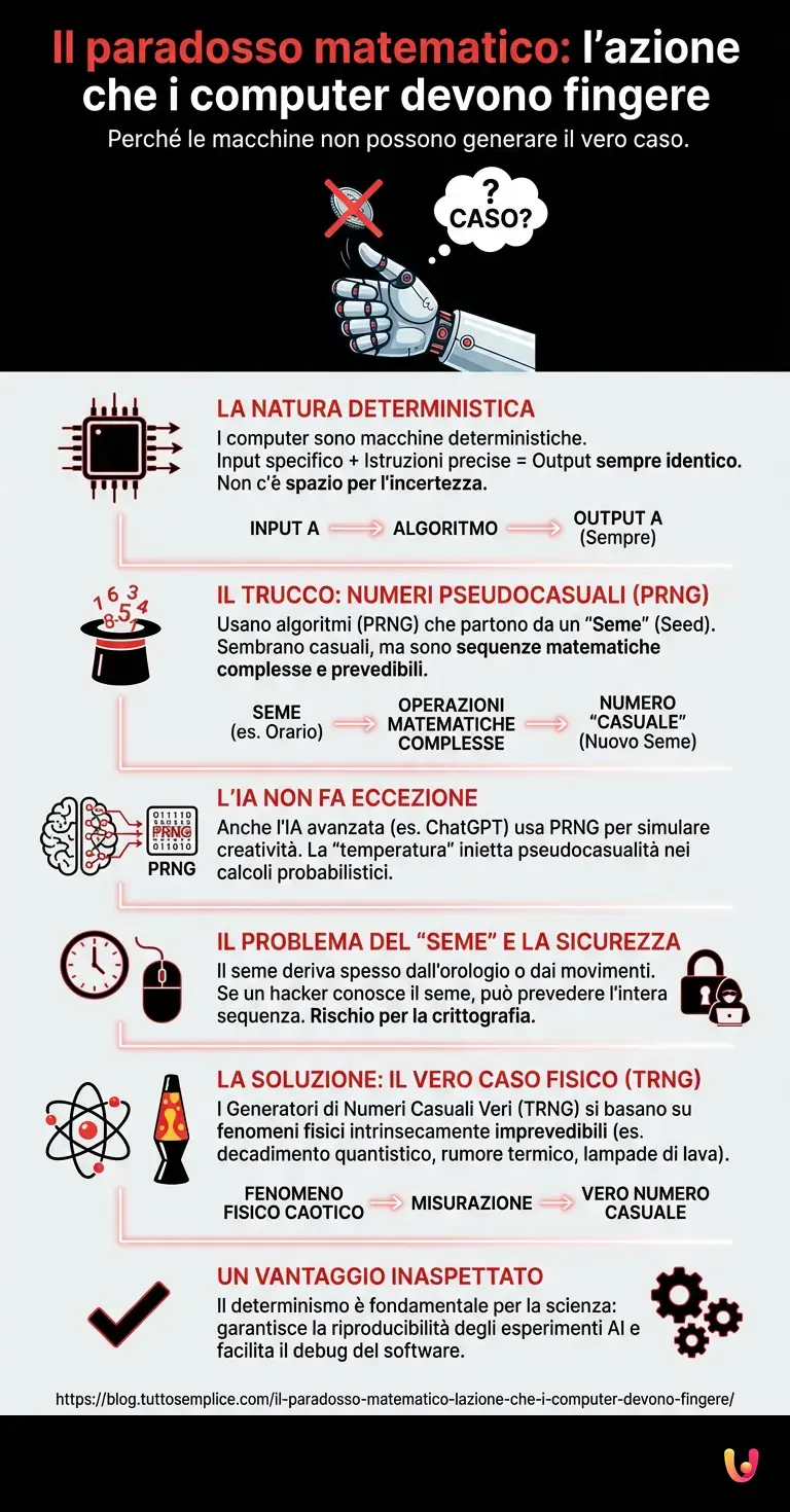 Il paradosso matematico: l'azione che i computer devono fingere - Infografica riassuntiva