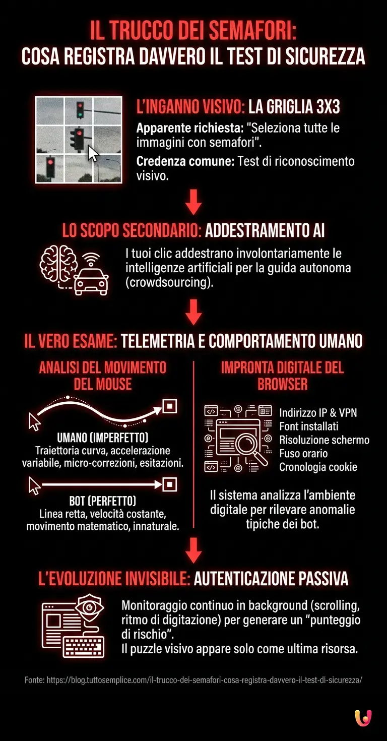 Il trucco dei semafori: cosa registra davvero il test di sicurezza - Infografica riassuntiva