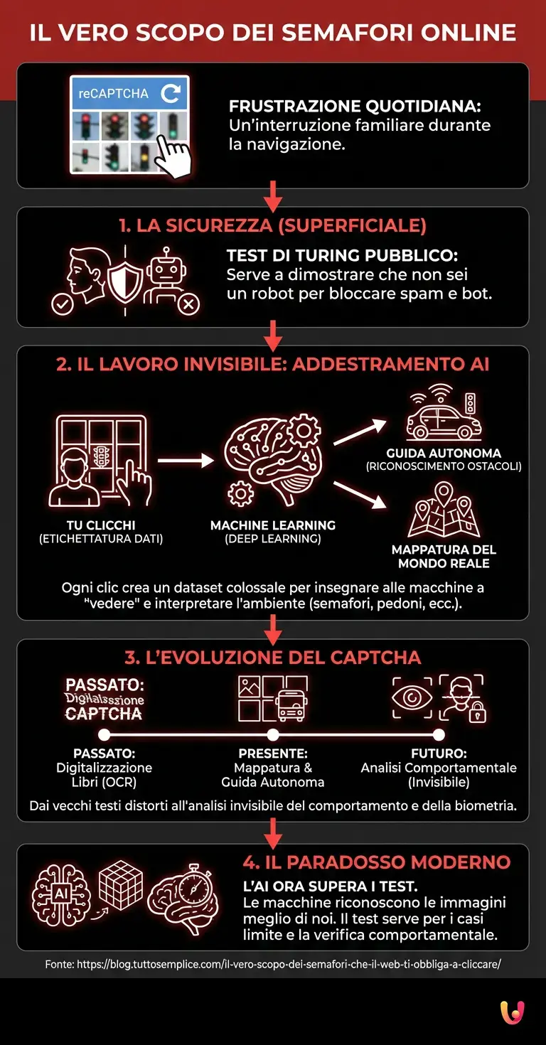 Il vero scopo dei semafori che il web ti obbliga a cliccare - Infografica riassuntiva