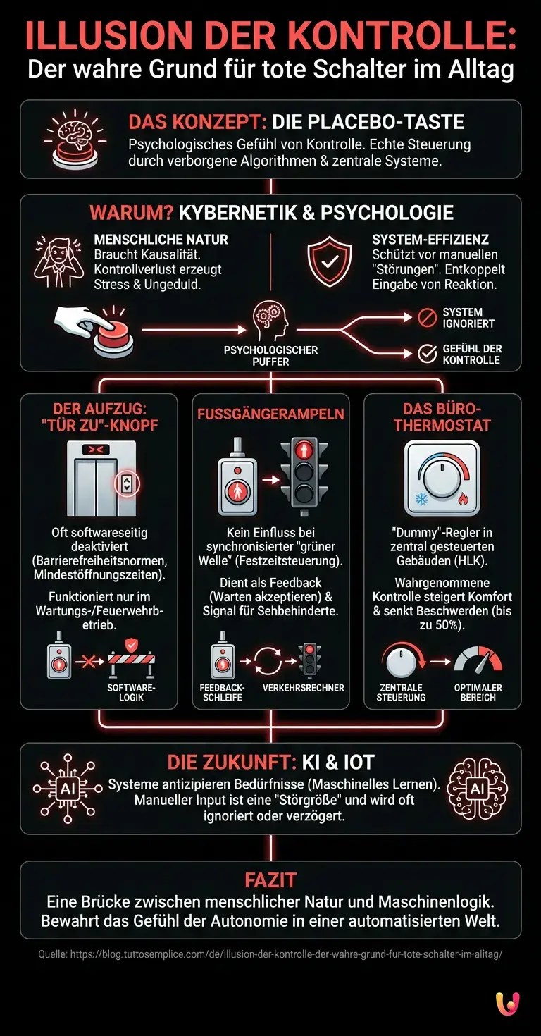 Illusion der Kontrolle: Der wahre Grund f&uuml;r tote Schalter im Alltag - Zusammenfassende Infografik