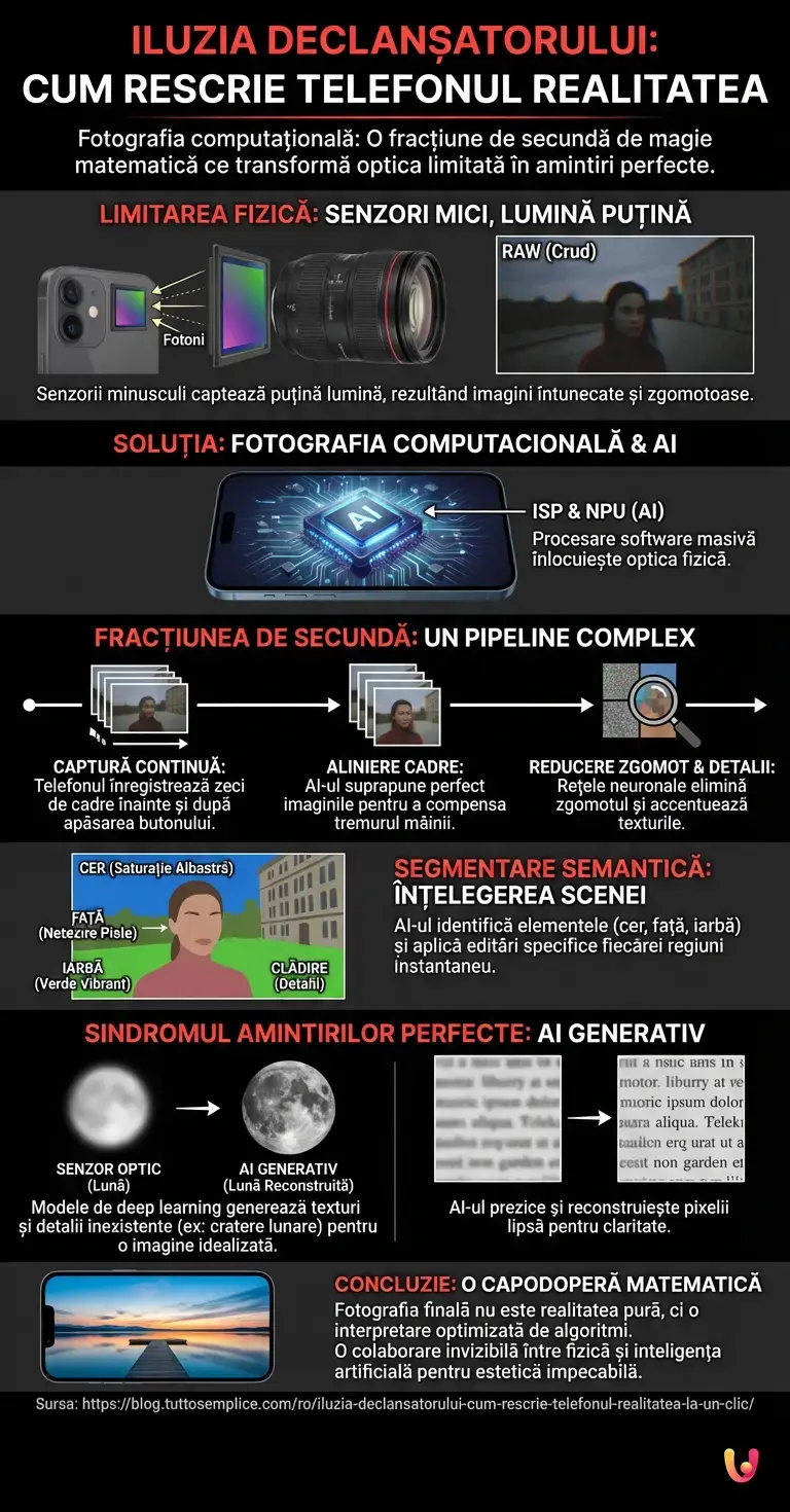 Iluzia declanșatorului: Cum rescrie telefonul realitatea la un clic - Infografic rezumativ