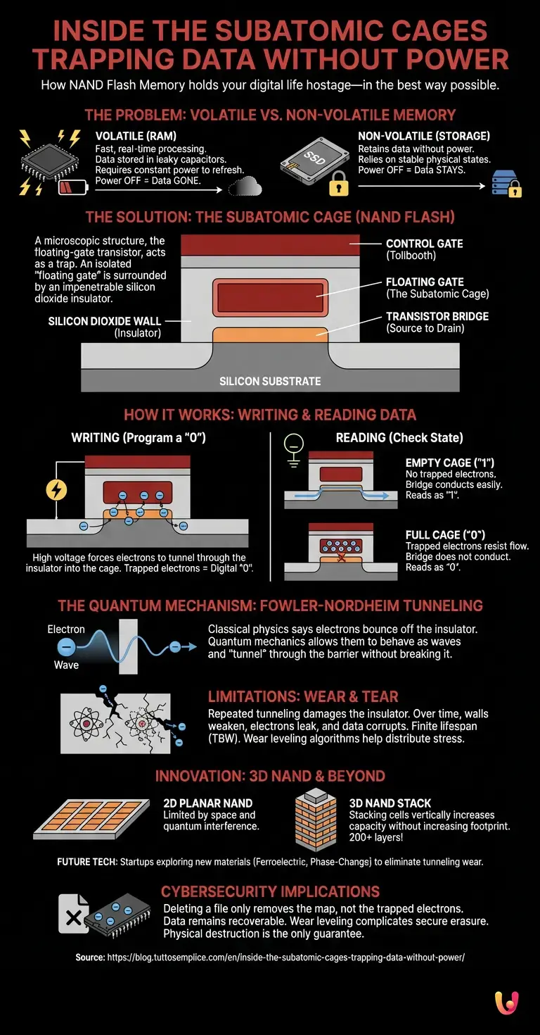 Inside the Subatomic Cages Trapping Data Without Power - Summary Infographic