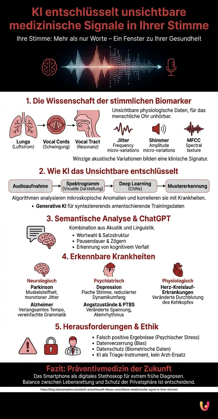 KI entschl&uuml;sselt dieses unsichtbare medizinische Signal in Ihrer Stimme - Zusammenfassende Infografik