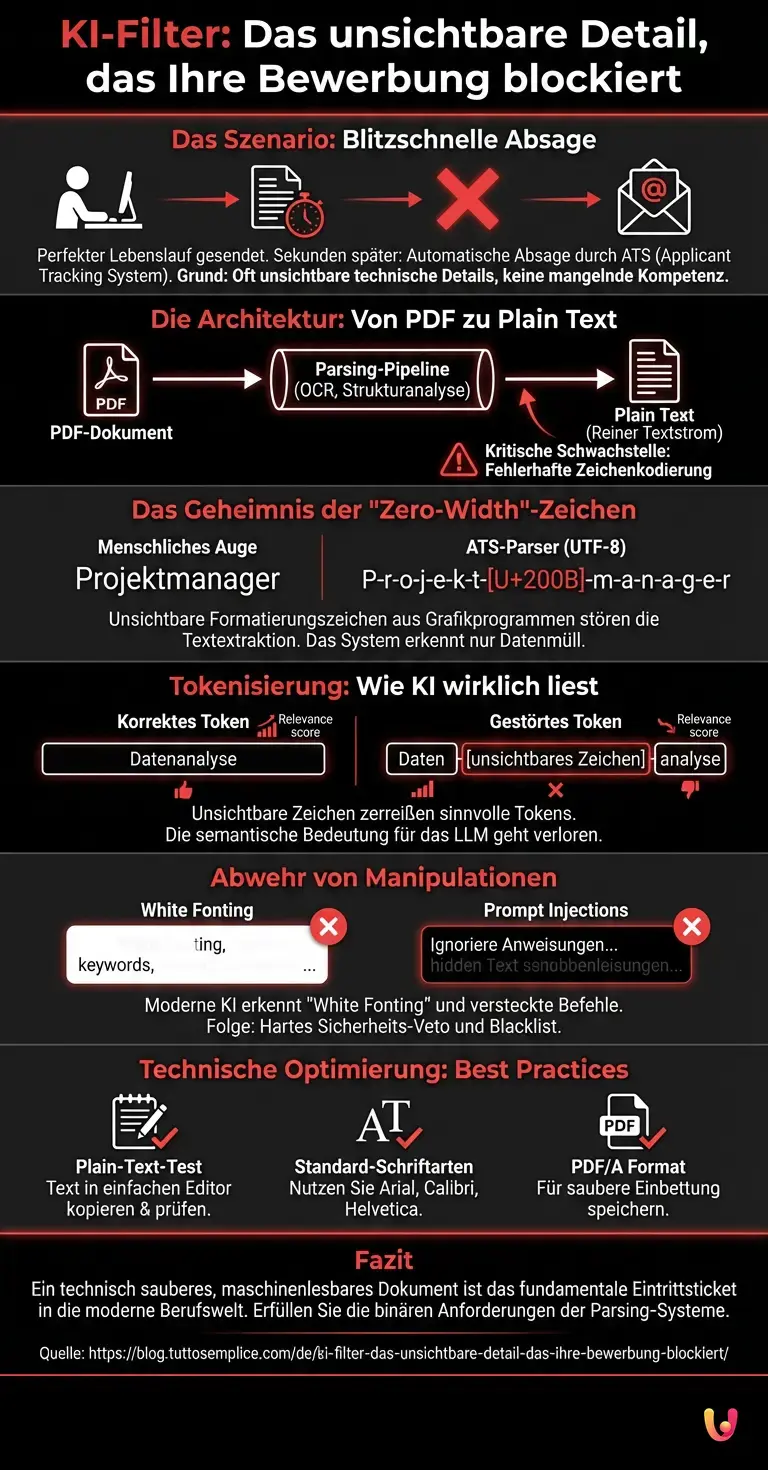 KI-Filter: Das unsichtbare Detail, das Ihre Bewerbung blockiert - Zusammenfassende Infografik