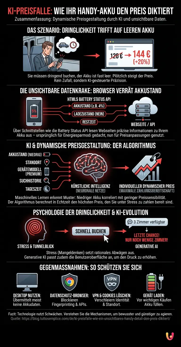 KI-Preisfalle: Wie ein unsichtbares Handy-Detail den Preis diktiert - Zusammenfassende Infografik