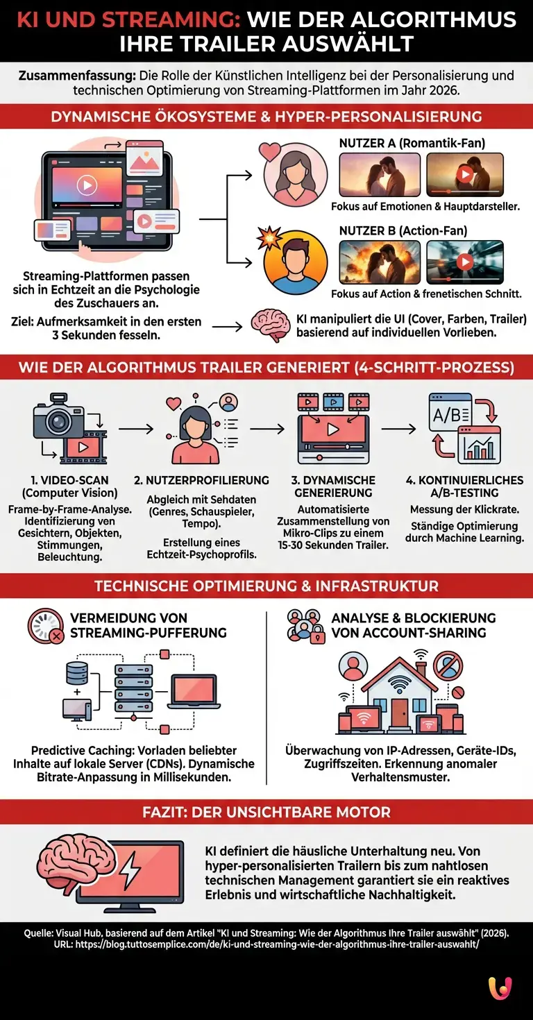KI und Streaming: Wie der Algorithmus Ihre Trailer ausw&auml;hlt - Zusammenfassende Infografik