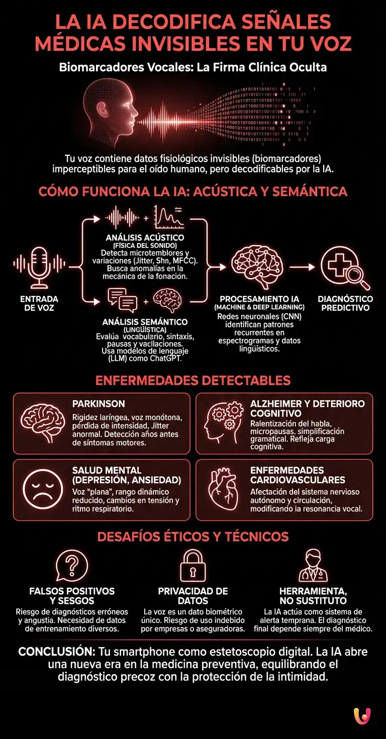 La IA decodifica esta se&ntilde;al m&eacute;dica invisible oculta en su voz - Infograf&iacute;a resumen
