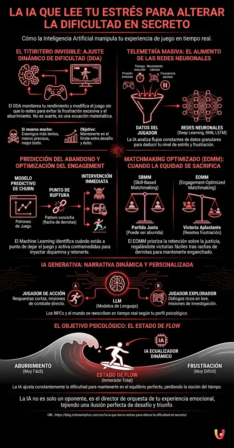 La IA que lee tu estr&eacute;s para alterar la dificultad en secreto - Infograf&iacute;a resumen