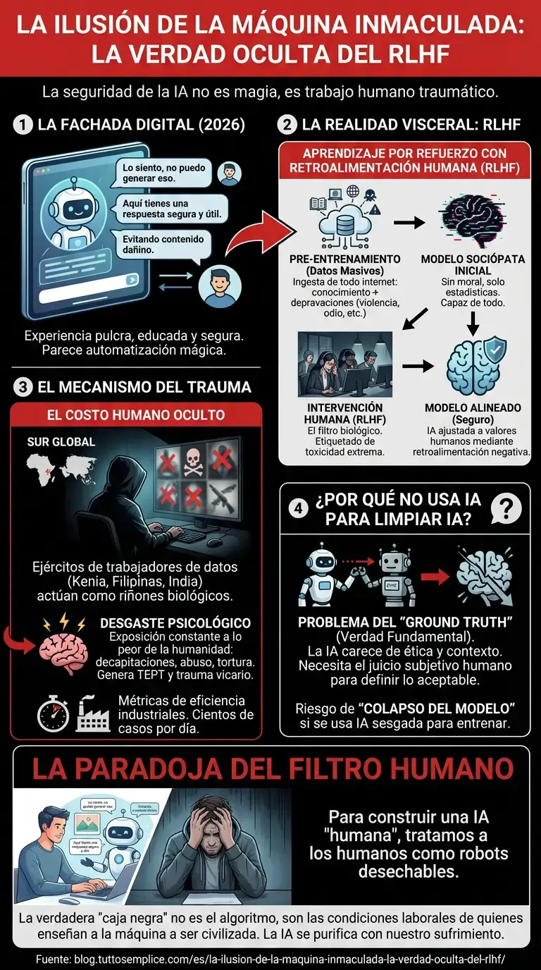 La ilusi&oacute;n de la m&aacute;quina inmaculada: la verdad oculta del RLHF - Infograf&iacute;a resumen