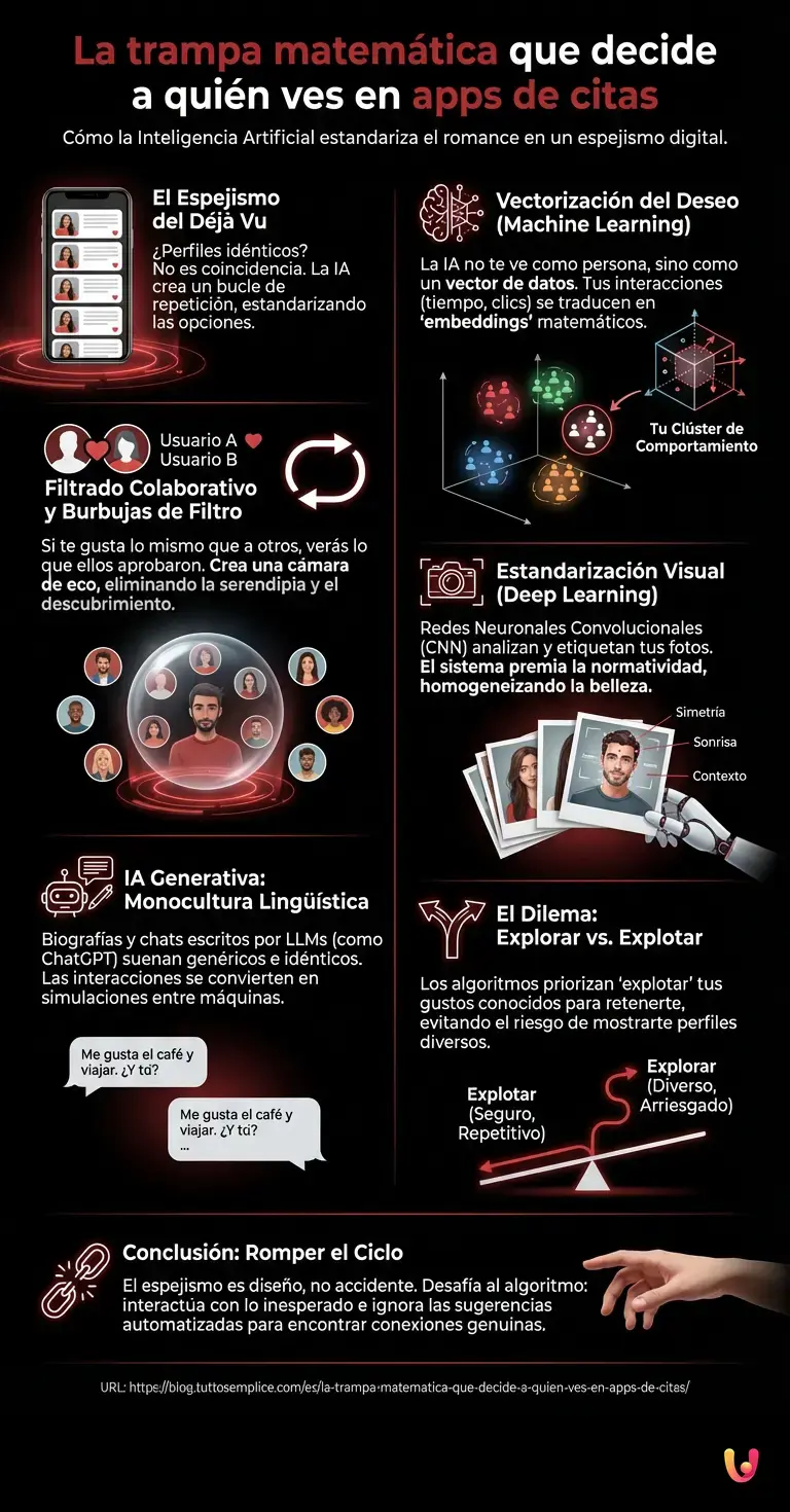 La trampa matemática que decide a quién ves en apps de citas - Infografía resumen