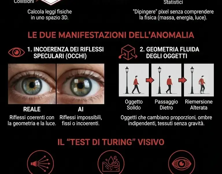 Infografica: L'anomalia fisica che smaschera le simulazioni perfette dell'IA