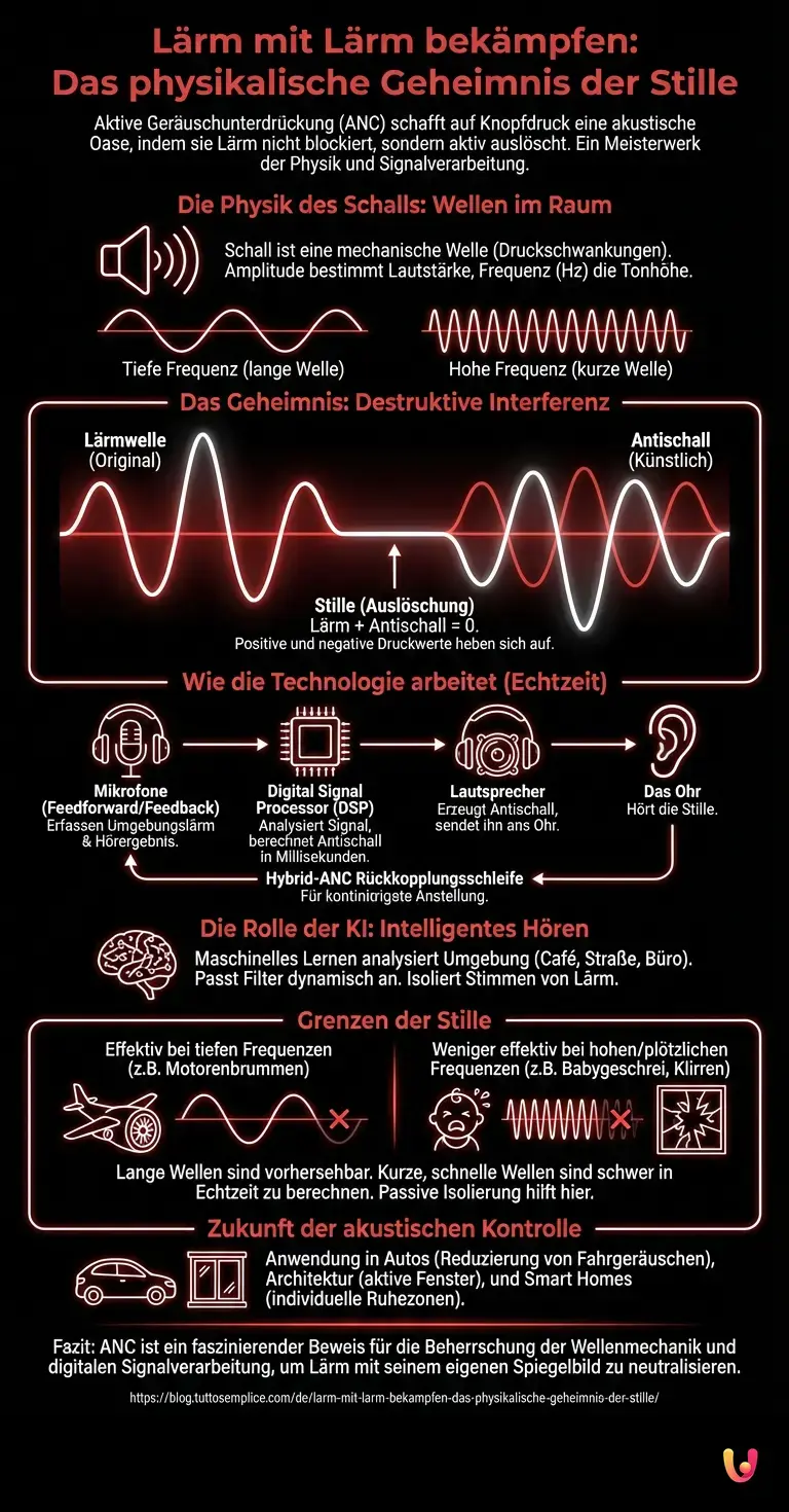Lärm mit Lärm bekämpfen: Das physikalische Geheimnis der Stille - Zusammenfassende Infografik