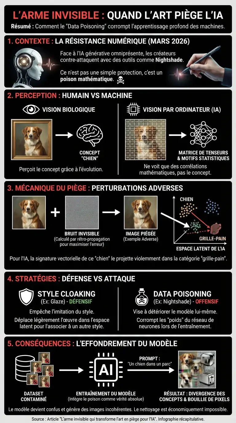 L'arme invisible qui transforme l'art en piège pour l'IA - Infographie résumant