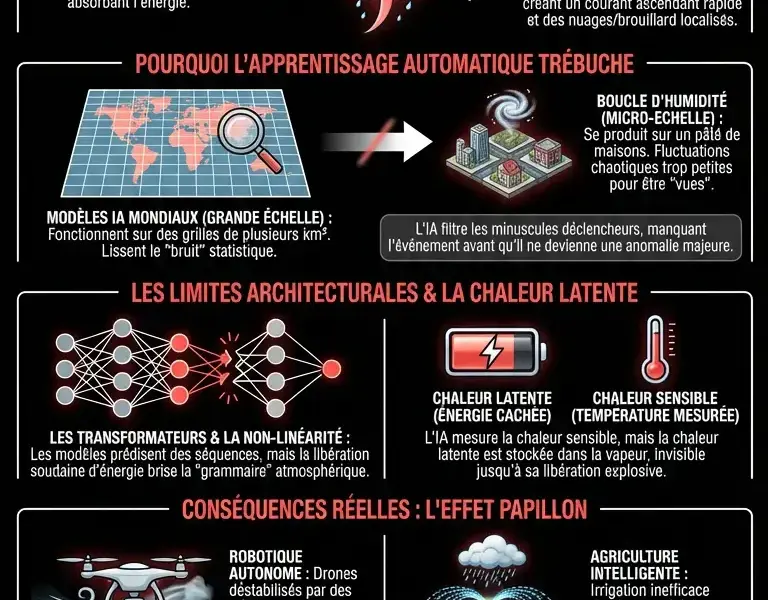 Infografica: Le Pi&egrave;ge de la Micro-M&eacute;t&eacute;o : Pourquoi l'IA Avanc&eacute;e Rate la Boucle d'Humidit&eacute;