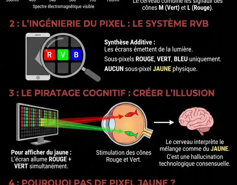 Infografica: Le secret de vos &eacute;crans : pourquoi cette couleur est une illusion