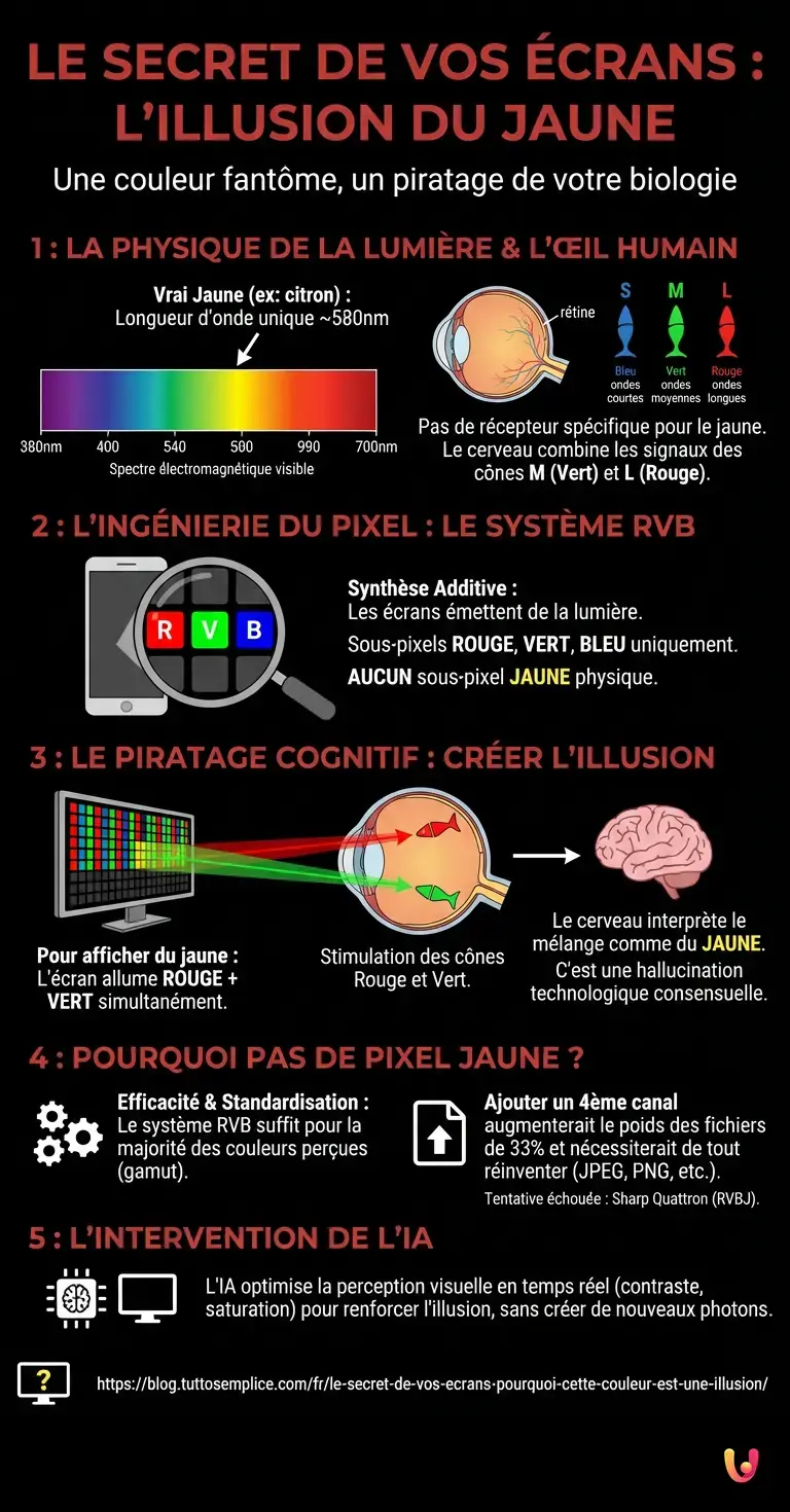 Le secret de vos &eacute;crans : pourquoi cette couleur est une illusion - Infographie r&eacute;sumant