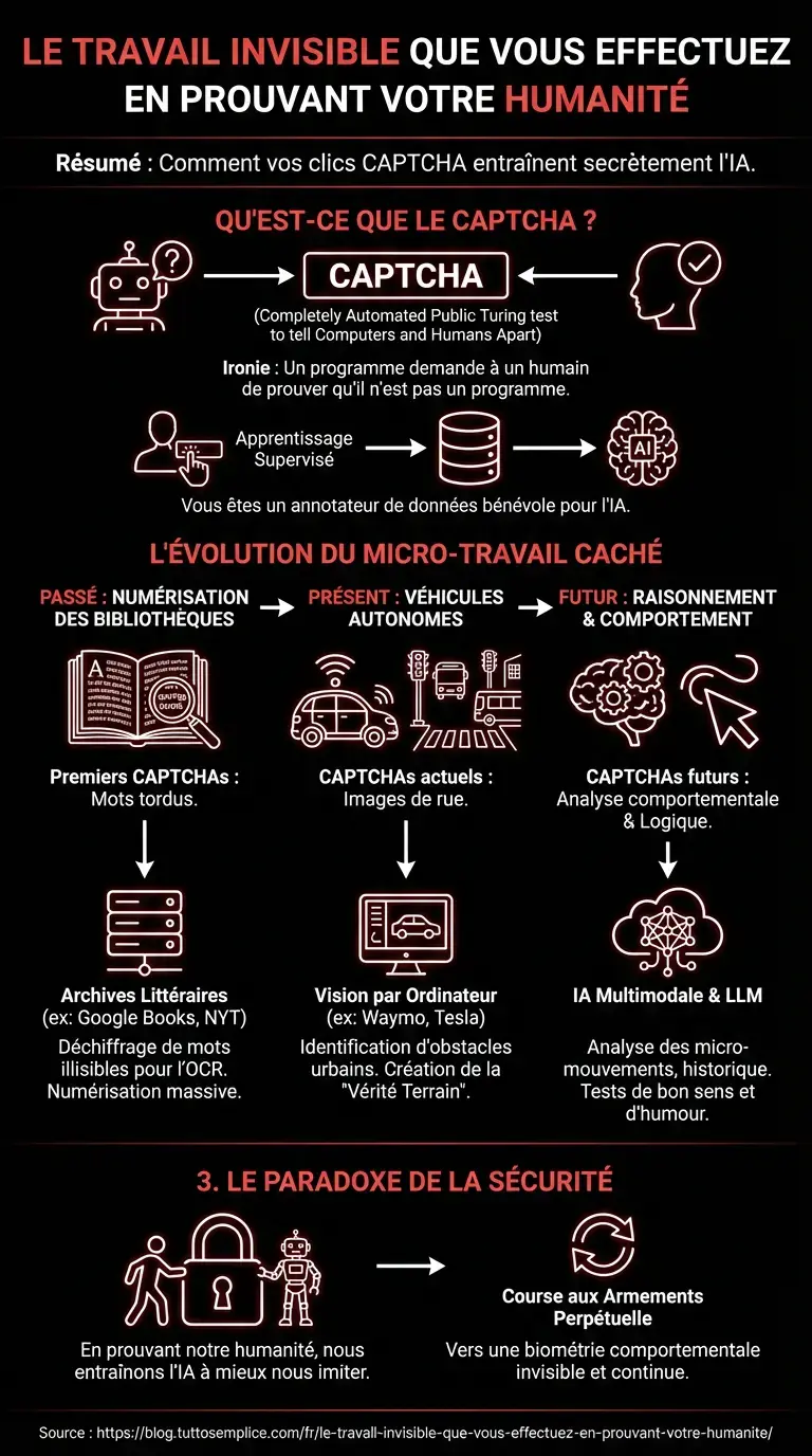 Le travail invisible que vous effectuez en prouvant votre humanit&eacute; - Infographie r&eacute;sumant