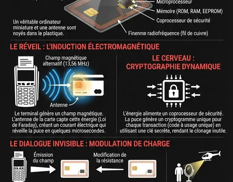Infografica: L'&eacute;nergie fant&ocirc;me : comment votre carte s'alimente sans batterie