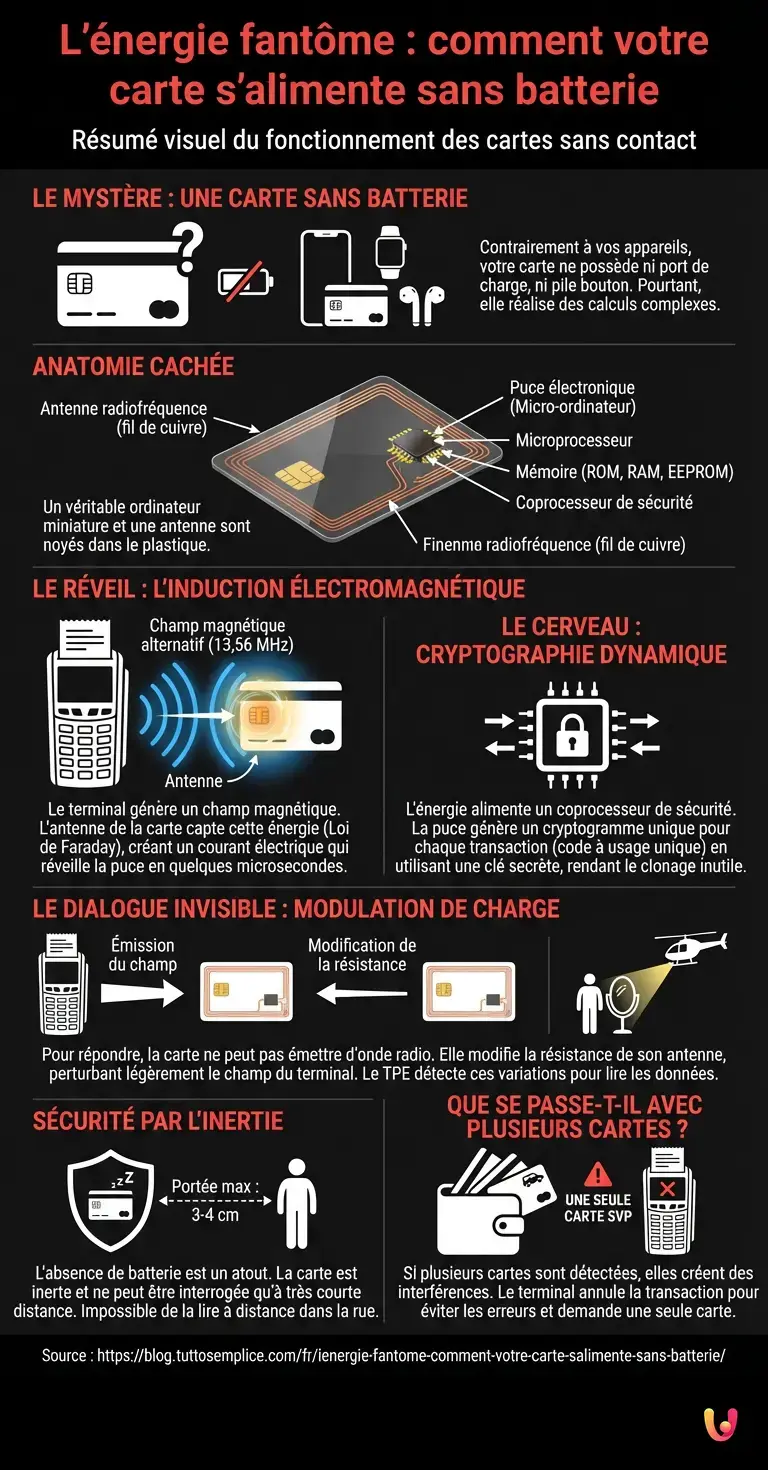 L'&eacute;nergie fant&ocirc;me : comment votre carte s'alimente sans batterie - Infographie r&eacute;sumant