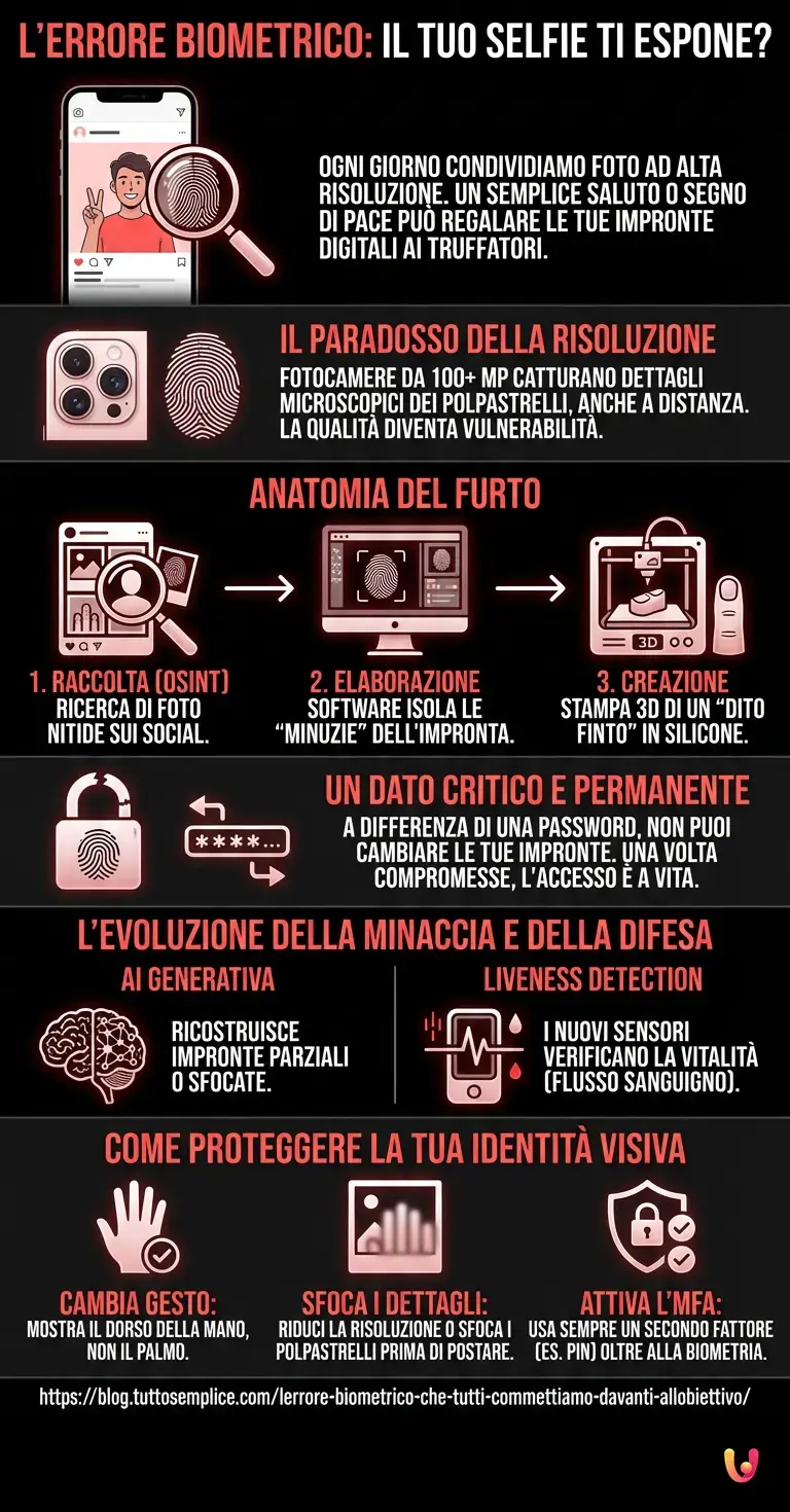 L'errore biometrico che tutti commettiamo davanti all'obiettivo - Infografica riassuntiva