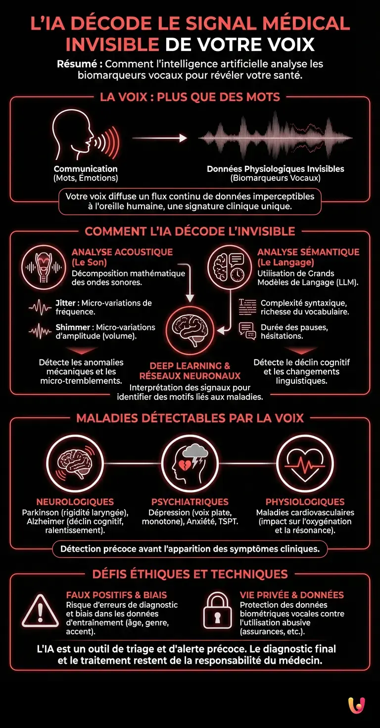 L'IA d&eacute;code ce signal m&eacute;dical invisible cach&eacute; dans votre voix - Infographie r&eacute;sumant