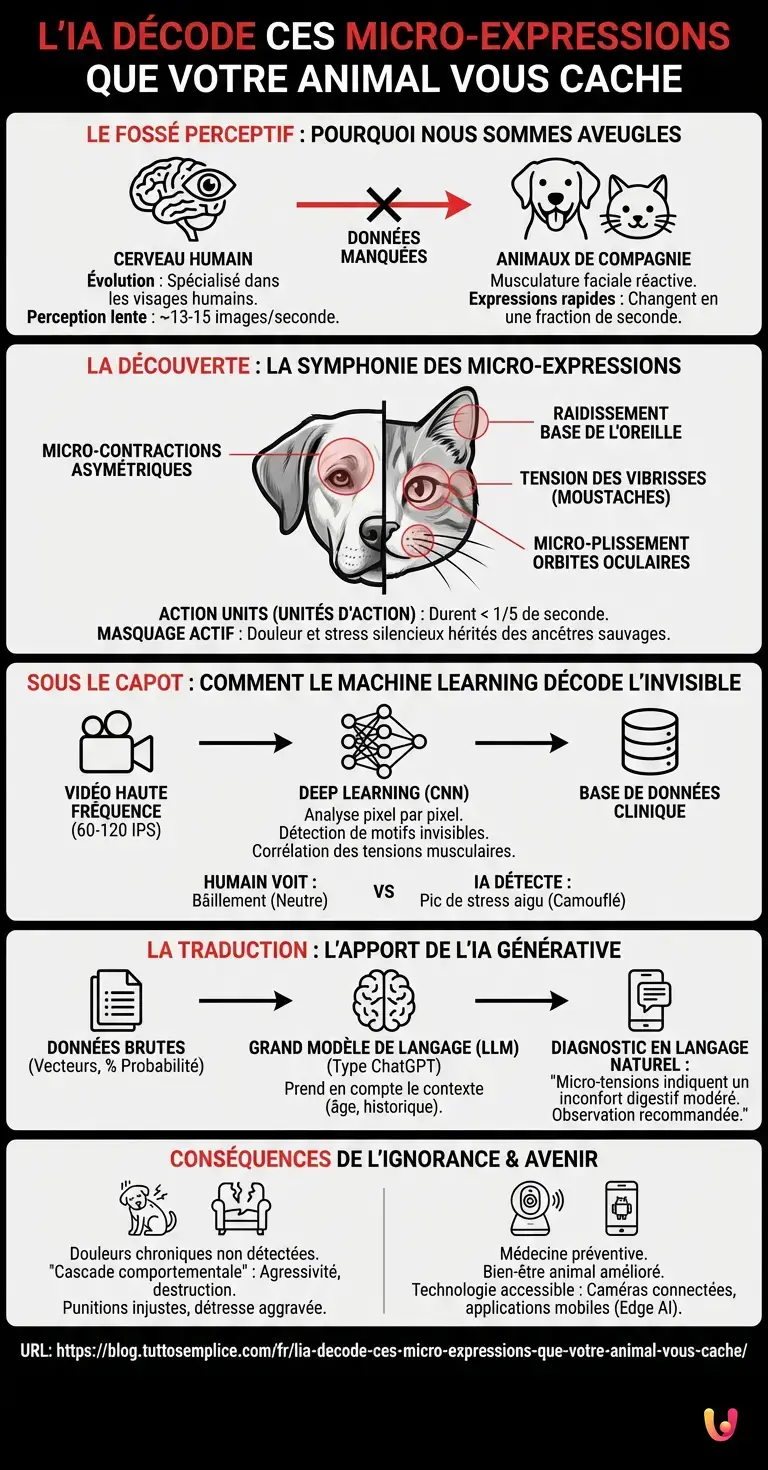 L'IA d&eacute;code ces micro-expressions que votre animal vous cache - Infographie r&eacute;sumant