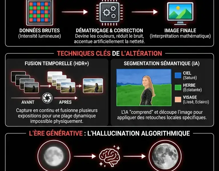 Infografica: L'illusion algorithmique : quand le smartphone invente vos photos