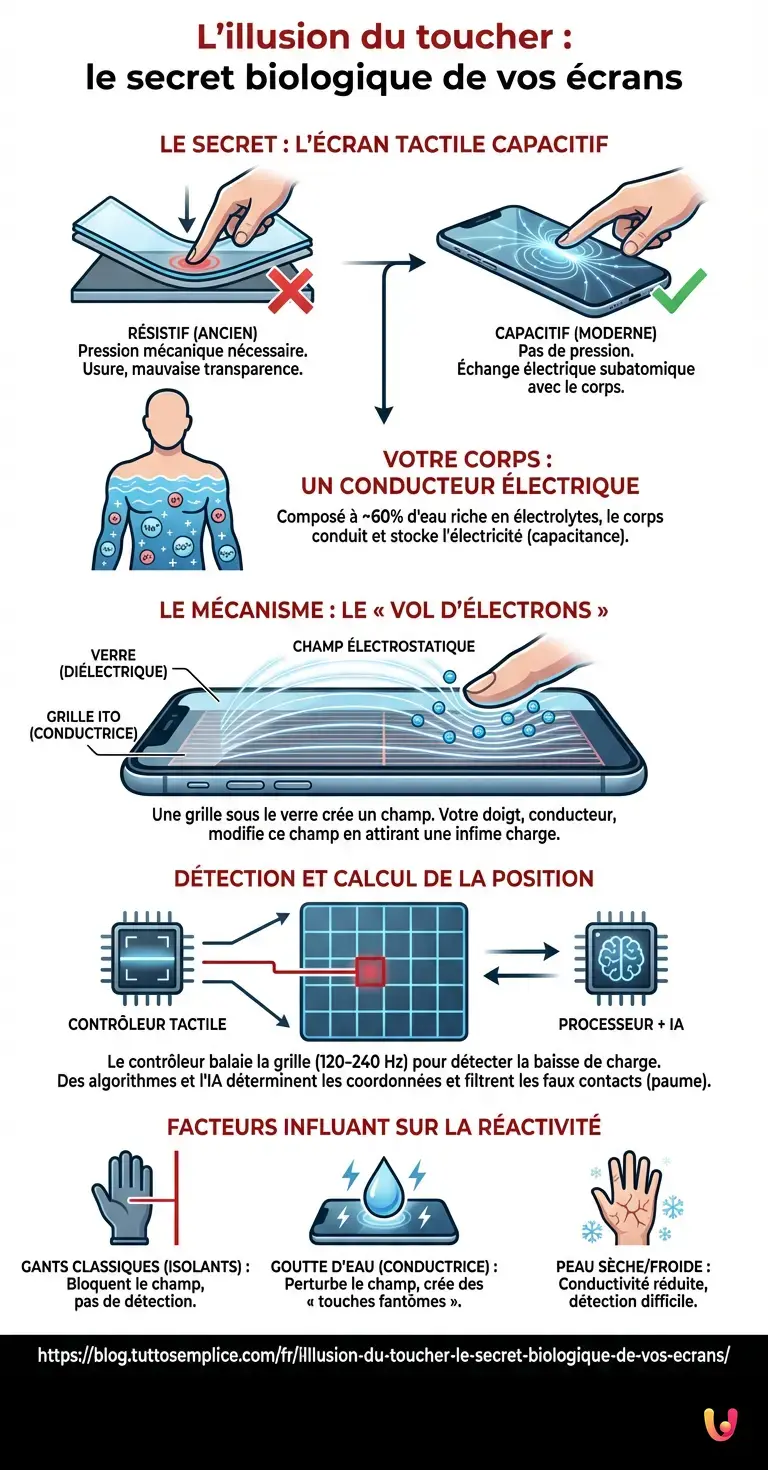 L'illusion du toucher : le secret biologique de vos &eacute;crans - Infographie r&eacute;sumant