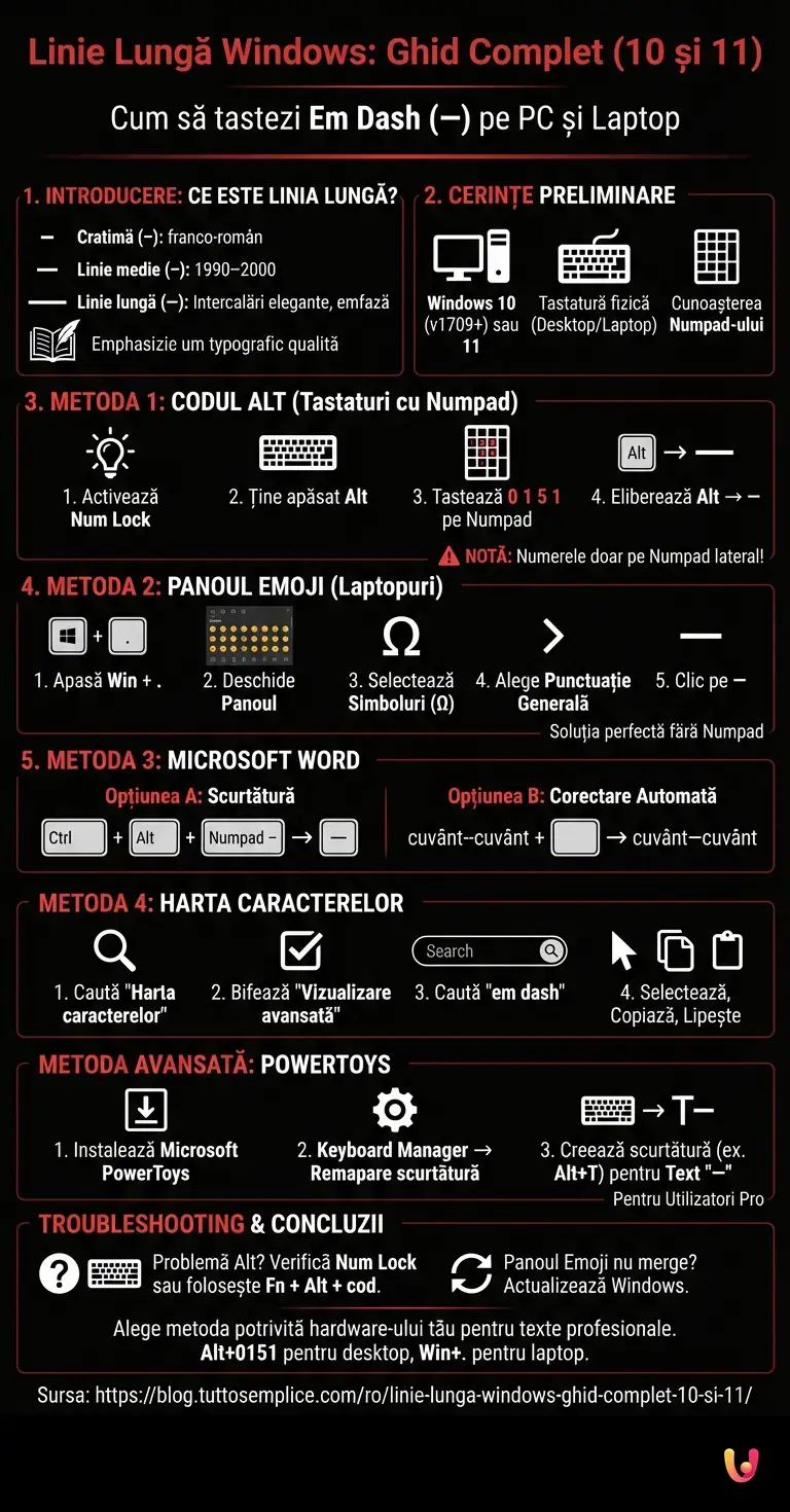 Linie Lungă Windows: Ghid Complet (10 și 11) - Infografic rezumativ
