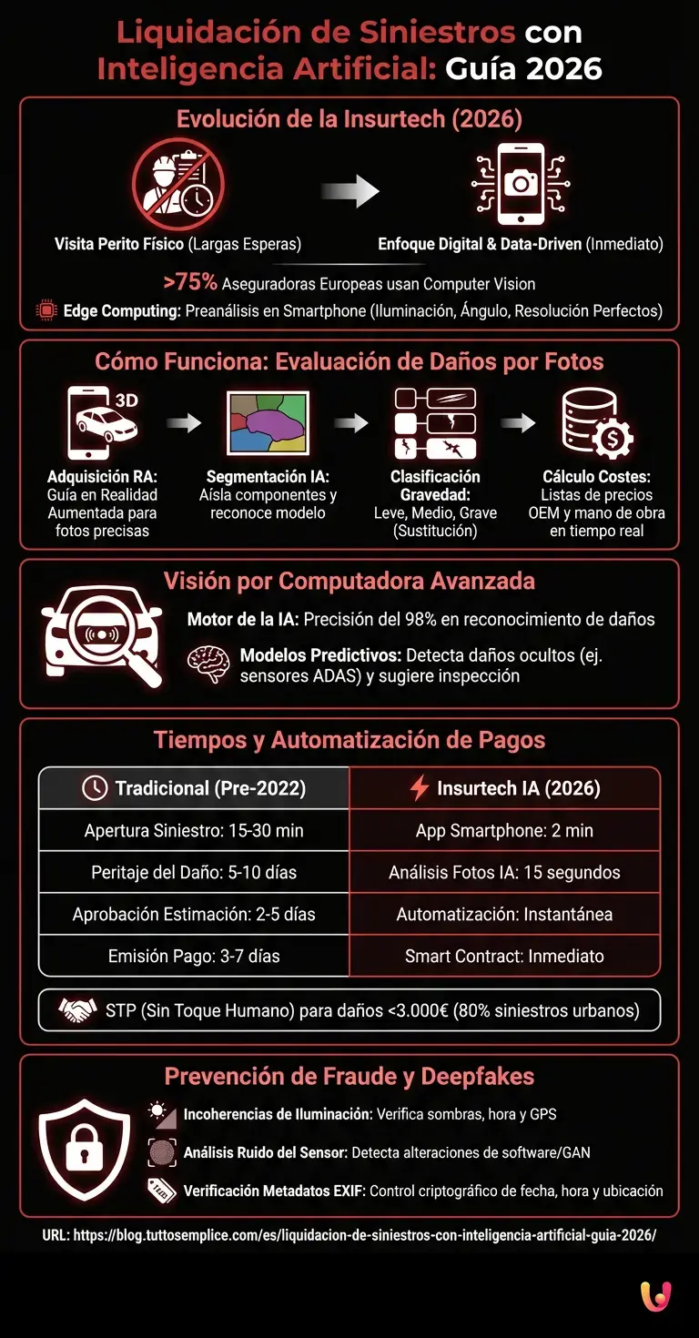 Liquidaci&oacute;n de Siniestros con Inteligencia Artificial: Gu&iacute;a 2026 - Infograf&iacute;a resumen